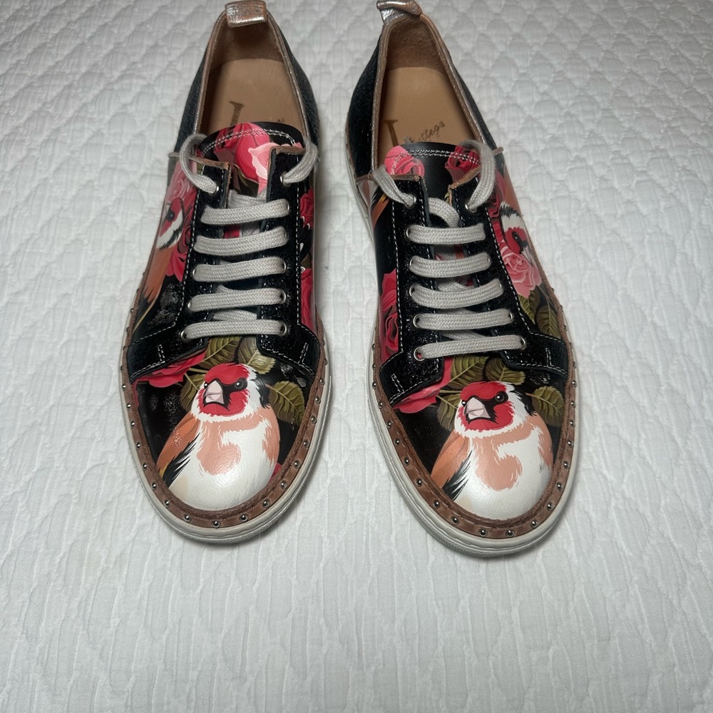 Floral Print Sneakers with Studded Trim